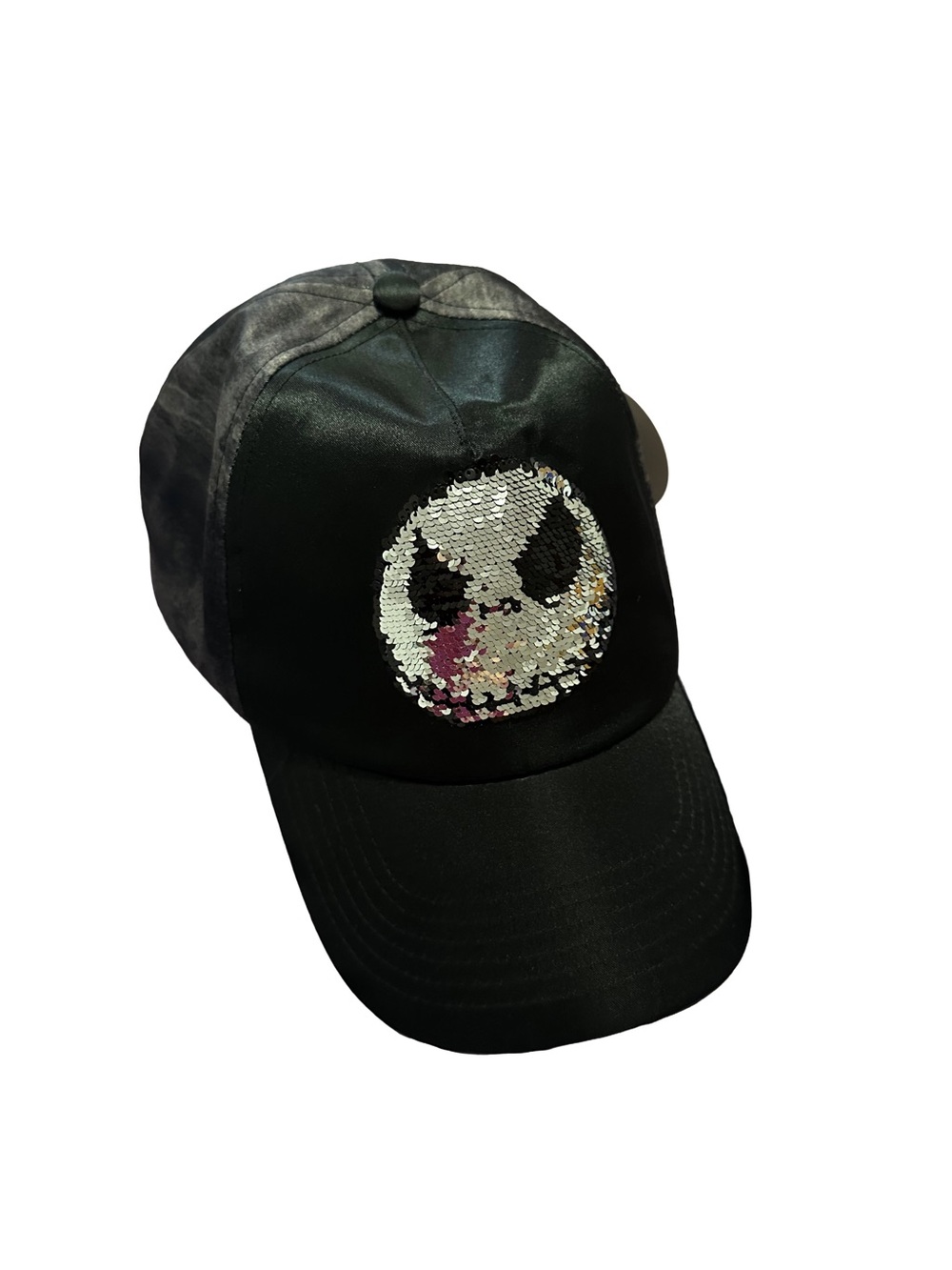Disney Black Kids Sequin Skull Baseball Cap with Silver and Multicolor Accents